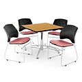 OFM 36 Square Multi-Purpose Oak Table With 4 Chairs, Coral Pink