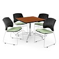 OFM 42 Square Multi-Purpose Cherry Table With 4 Chairs, Sage Green