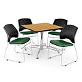 OFM 42 Square Multi-Purpose Oak Table With 4 Chairs, Forest Green