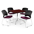 OFM 42 Square Multi-Purpose Mahogany Table With 4 Chairs, Burgundy