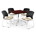 OFM 42 Square Multi-Purpose Mahogany Table With 4 Chairs, Khaki