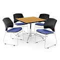 OFM 42 Square Multi-Purpose Oak Table With 4 Chairs, Colonial Blue