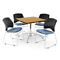 OFM 42 Square Multi-Purpose Oak Table With 4 Chairs, Cornflower Blue