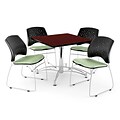 OFM 36 Square Multi-Purpose Mahogany Table With 4 Chairs, Sage Green