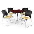 OFM 42 Square Multi-Purpose Mahogany Table With 4 Chairs, Golden Flax