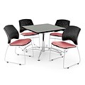OFM 42 Square Multi-Purpose Gray Nebula Table With 4 Chairs, Coral Pink