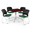 OFM 42 Square Multi-Purpose Mahogany Table With 4 Chairs, Forest Green