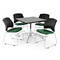 OFM 42 Square Multi-Purpose Gray Nebula Table With 4 Chairs, Forest Green