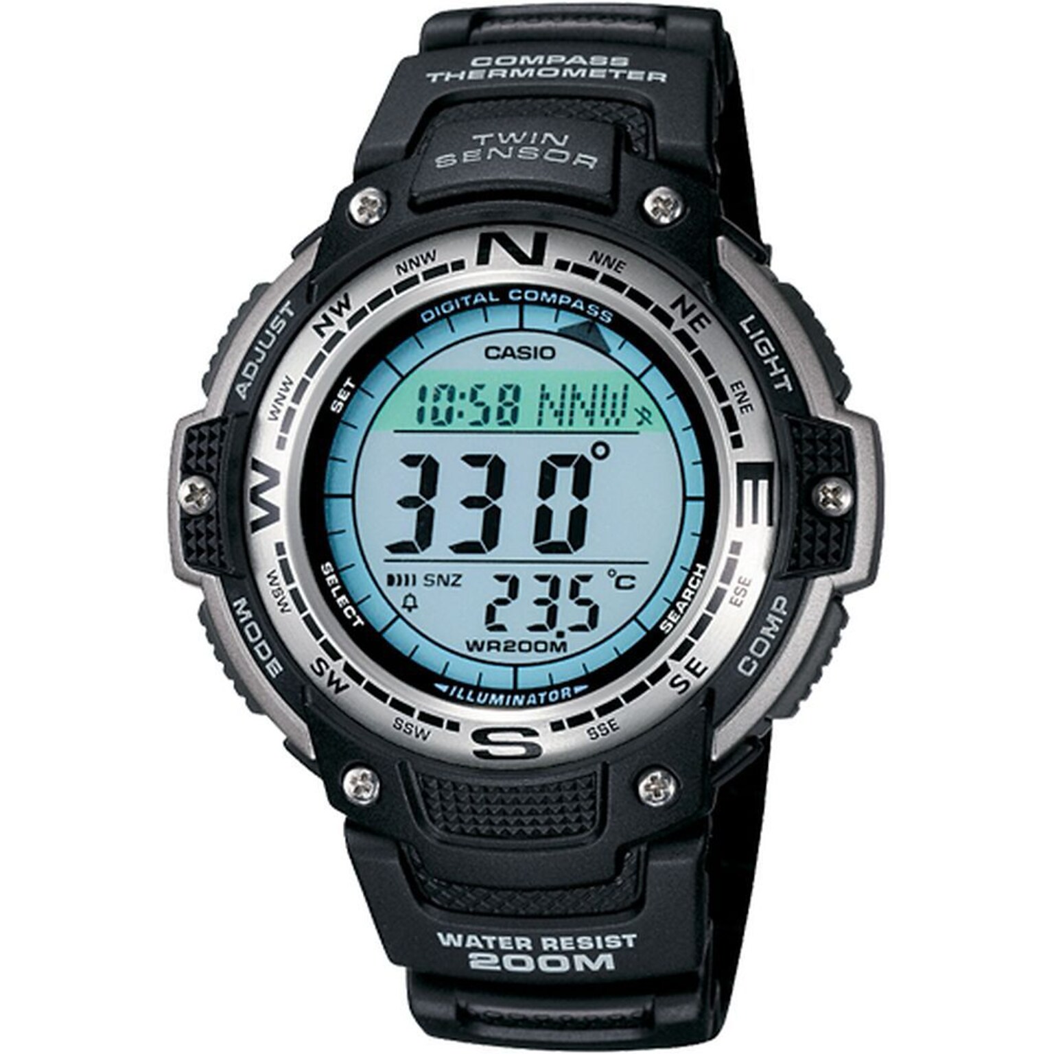 Casio® SGW100-1V Mens Digital Compass Twin Sensor Sport Wrist Watch W/Resin Band, Black