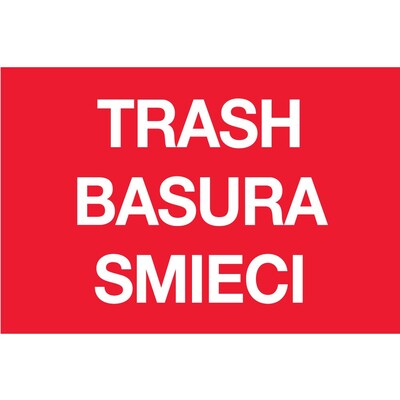 Tape Logic 2 x 3 TRASH/BASURA/SMIECI Inventory Label, Red, 500/Roll