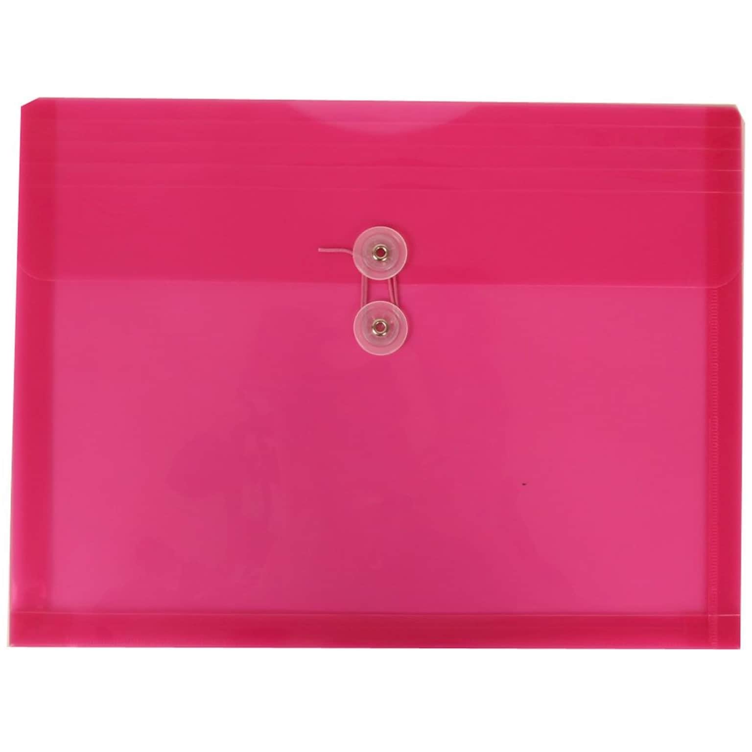 JAM Paper® Plastic Envelopes with Button and String Tie Closure, Letter Booklet, 9.75 x 13, Fuchsia Pink, 12/Pack (218B1FU)