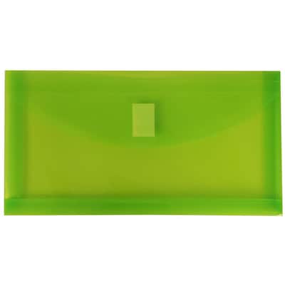 JAM Paper® #10 Plastic Envelopes with Hook & Loop Closure, 1 Expansion, 5.25 x 10, Lime Green Pol