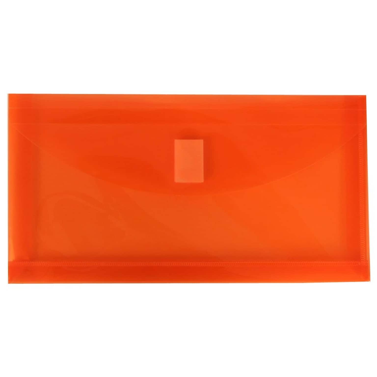 JAM Paper® #10 Plastic Envelopes with Hook & Loop Closure, 1 Expansion, 5.25 x 10, Orange Poly, 12/pack (921V1OR)