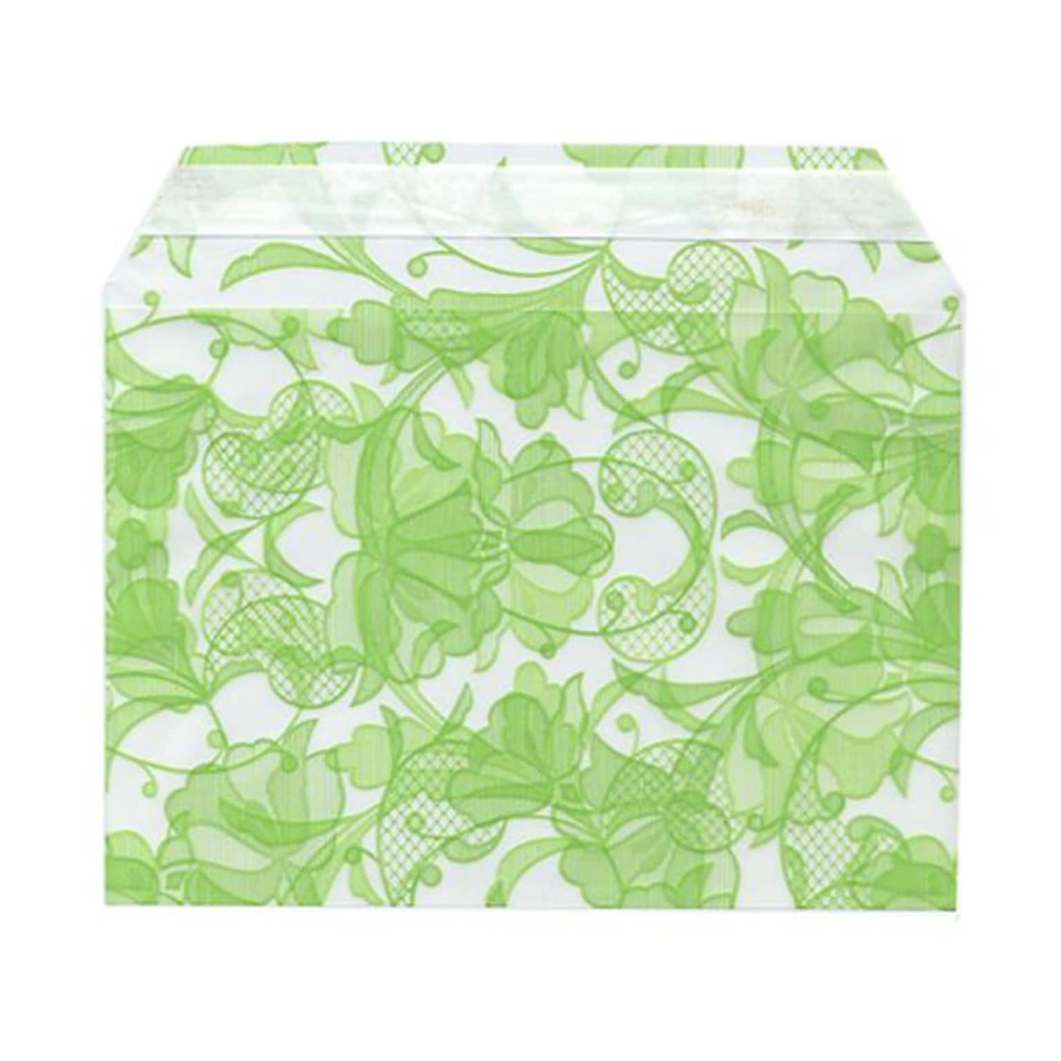 JAM Paper Cello Sleeves with Peel & Seal Closure, 5.0625 x 7.1875, Green Lace, 100/Pack (2785507)
