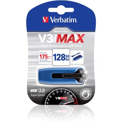 Verbatim® Store n Go V3 MAX 128GB USB 3.0 Flash Drive (Blue/Black)