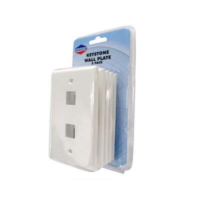 Shaxon 2 Port Single Gang Keystone Wall Plate, White, 5/Pack