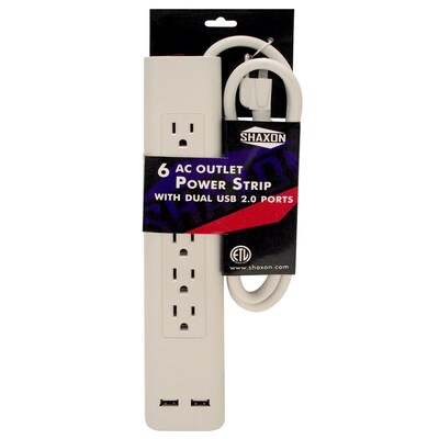 Shaxon PYF-62 3' Power Strip With 6 Outlet And 2 USB Ports