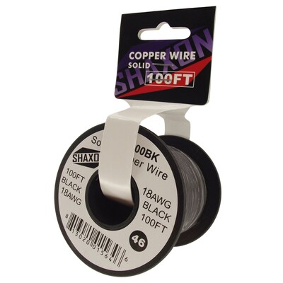 Shaxon 100 Solid Copper 18 AWG Wire On Spool, Black