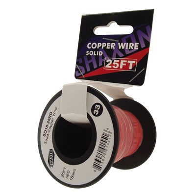 Shaxon 25 Solid Copper 18 AWG Wire On Spool, Red