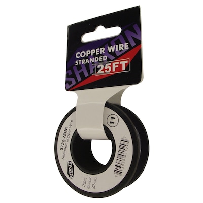 Shaxon 25' Stranded Copper 22 AWG Wire On Spool, Black