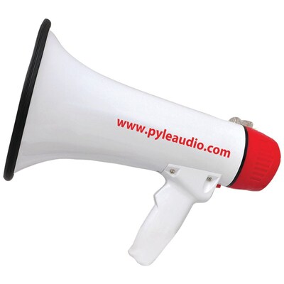 Pyle Pro PMP48IR 40 W Professional Rechargeable Batteries Megaphone with Siren and Aux In; White