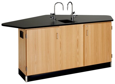DWI Student Workstation with Sink 36H x 88W x 46D Epoxy, Oak Wood (2944K)