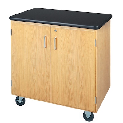 DWI Mobile Storage Solid Oak Wood Cabinet With ChemGuard Top