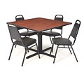 Regency Cain 36 Square Breakroom Table- Cherry & 4 Restaurant Stack Chairs- Black (TB3636CHBPBK29)