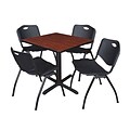 Regency Seating Cherry Table 42 Laminate Top & Metal X Base with 4 Black M Stack Chairs