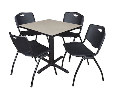 Regency Cain Breakroom Table, 42W, Maple & 4 M Stack Chairs, Black (TB3030PL47BK)