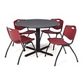 Regency Seating Gray Lunchroom Table 36 Laminate/Metal with 4 Burgundy M Stack Chairs
