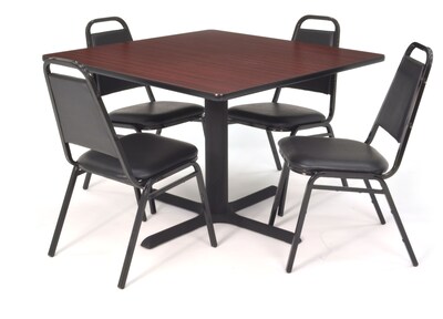 Regency Kee Breakroom Table, 36W, Mahogany/Black & 4 Restaurant Stack Chairs, Black (TB3636MHBPBK29BK)