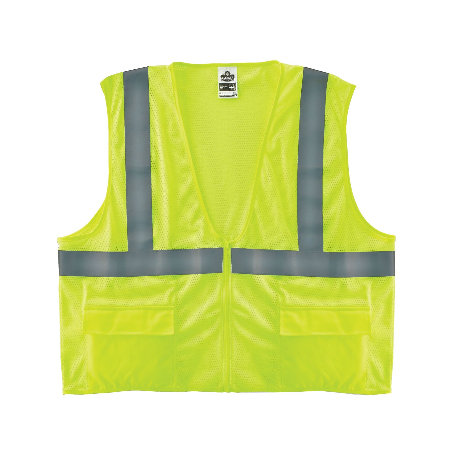 Ergodyne GloWear 8220Z High Visibility Sleeveless Safety Vest, ANSI Class R2, Lime, 2XL/3XL (21127)