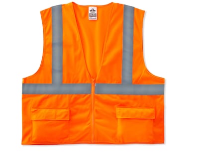 Ergodyne GloWear 8225Z High Visibility Sleeveless Safety Vest, ANSI Class R2, Orange, Large (21155)
