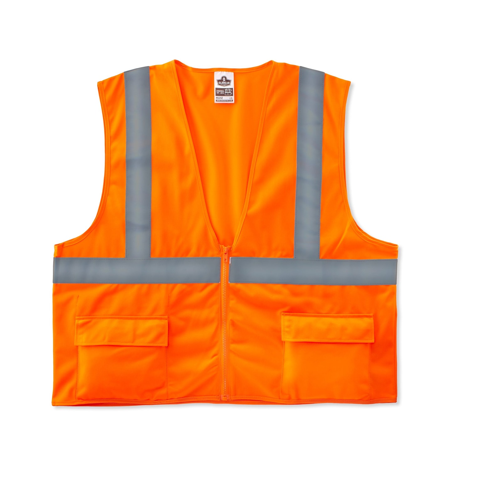 Ergodyne GloWear 8225Z High Visibility Sleeveless Safety Vest, ANSI Class R2, Orange, S/M (21153)