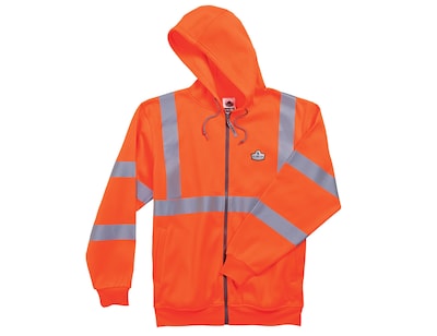 Ergodyne® GloWear® 8392 Class 3 Hi-Visibility Zipper Hooded Sweatshirt, Orange, Medium