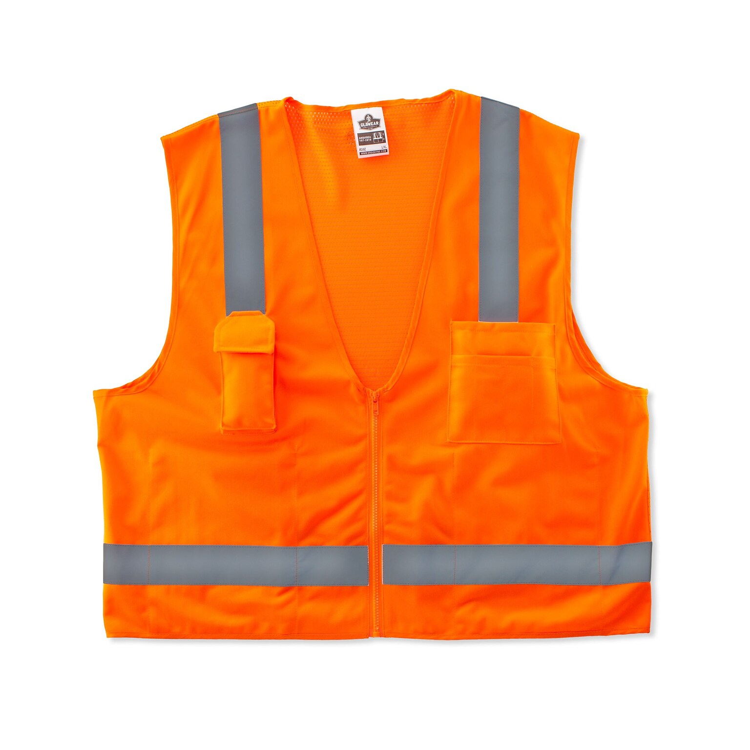 Ergodyne GloWear 8249Z High Visibility Sleeveless Safety Vest, ANSI Class R2, Orange, Large (24015)