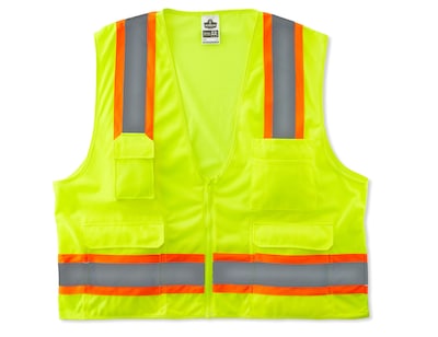 Ergodyne GloWear 8248Z High Visibility Sleeveless Safety Vest, ANSI Class R2, Lime, 4XL/5XL (24079)
