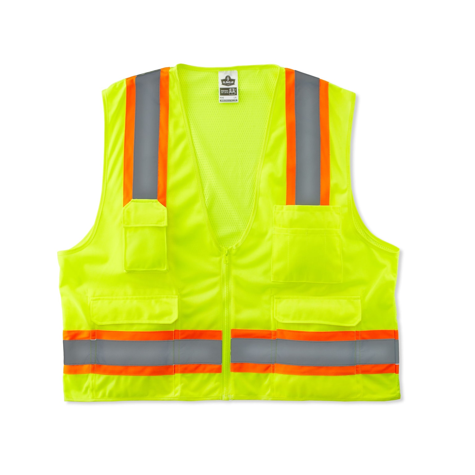 Ergodyne GloWear 8248Z Class 2 Hi-Visibility Two-Tone Surveyors Vest, Lime, 4XL/5XL