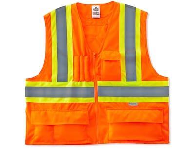 Ergodyne GloWear 8235ZX High Visibility Sleeveless Safety Vest, ANSI Class R2, Orange, Large (26185)