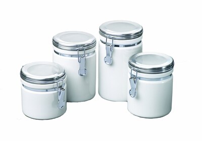 Anchor Hocking® 4 Piece Ceramic Canister Set With Clamp Top Chrome Lids