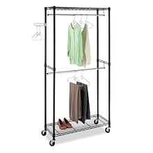 Whitmor Supreme Double Rod Rolling Garment Rack, Black