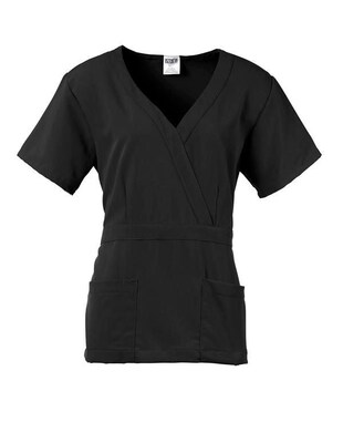 Medline Park ave Mock Wrap Ladies Scrub Top, Black, Large