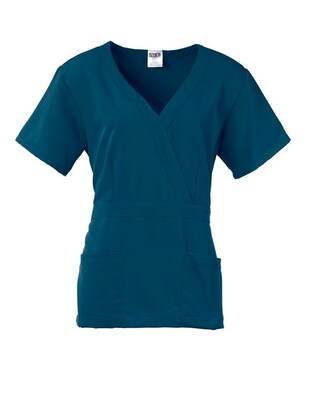 Park AVE™ Mock Wrap Ladies Scrub Top, Caribbean Blue, Large