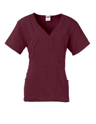 Medline Park ave Mock Wrap Ladies Scrub Top, Wine, Medium