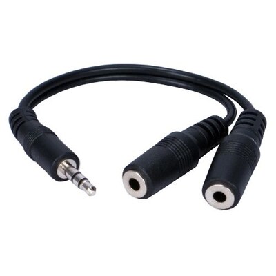 QVS® 6 2.5 mm Mini-Stereo Male/3.5 mm Female Speaker Splitter Cable; Black