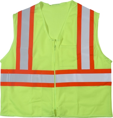 Mutual Industries High Visibility Sleeveless Safety Vest, ANSI Class R2, Lime, S/M (16376-0-1)