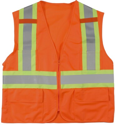 Mutual Industries High Visibility Sleeveless Safety Vest, ANSI Class R2, Orange, XL/2XL (16368-0-4)