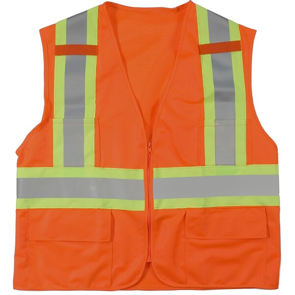 Mutual Industries MiViz High Visibility Surveyor Vest With Pockets, ANSI Class R2, Orange, Large
