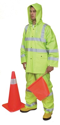 Mutual Industries ANSI Class 3 Three Piece PVC Rainsuit, Lime, Large